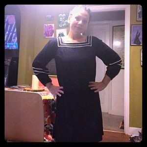 Loft dress, black criss cross back embroidered, XS